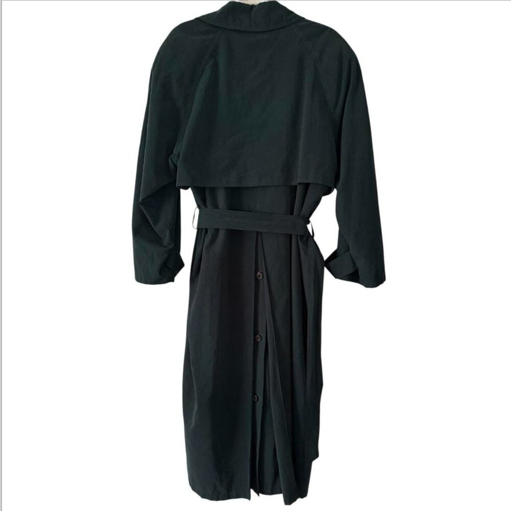 Neiman Marcus Trench Coat Womens 8 Green Excellent Belted Double Breasted Long - Picture 4 of 8